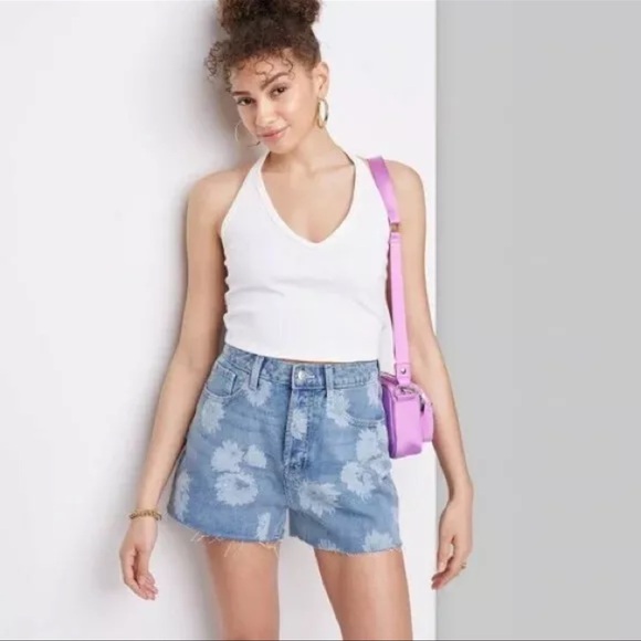 wild fable Pants - Wild Fable Super High Rise Cut Off Shorts Denim Floral NWT 16